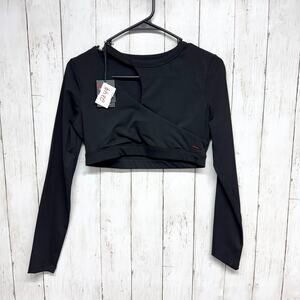New N:Philanthropy Top Women Chest 30" Small Black Crop Athletic Long Sleeve